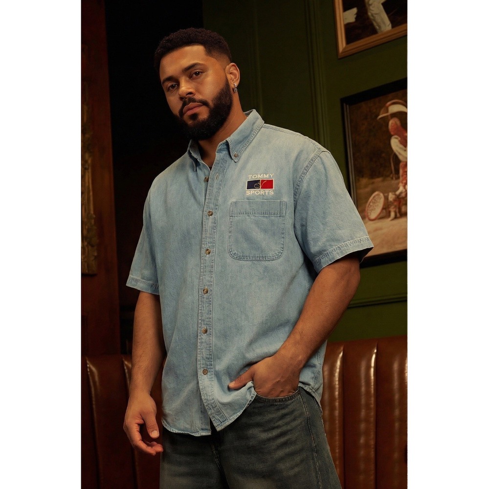Vintage Tommy Hilfiger Tommy Sports Denim Button Down Shirt Men's XL Logo 90s